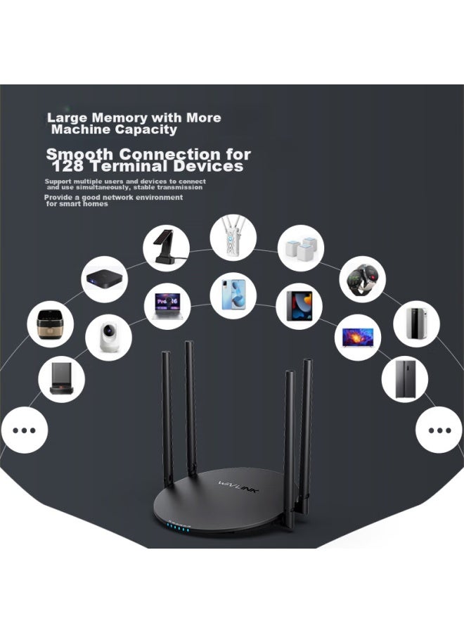 WAVLINK راوتر منزلي ويفلينك AC1200M ثنائي النطاق 5G عالي السرعة مع منافذ سلكية جيجابت كاملة وراوتر ألعاب واي فاي D2G - Image 4
