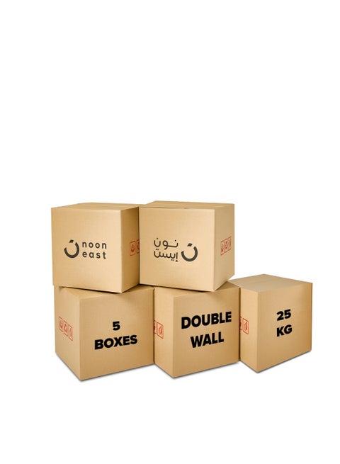 5-Pack Medium Double Wall 100% Recyclable Corrugated Cardboard Moving Boxes with 25 KG Capacity, 45 x 45 x 45 cm Brown Carton for Packaging, Shipping and Storage, 5 ply