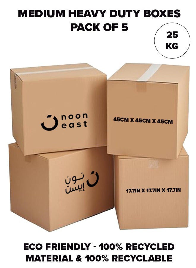 Noon East 5-Pack Medium Double Wall 100% Recyclable Corrugated Cardboard Moving Boxes with 25 KG Capacity, 45 x 45 x 45 cm Brown Carton for Packaging, Shipping and Storage, 5 ply  - Image 3