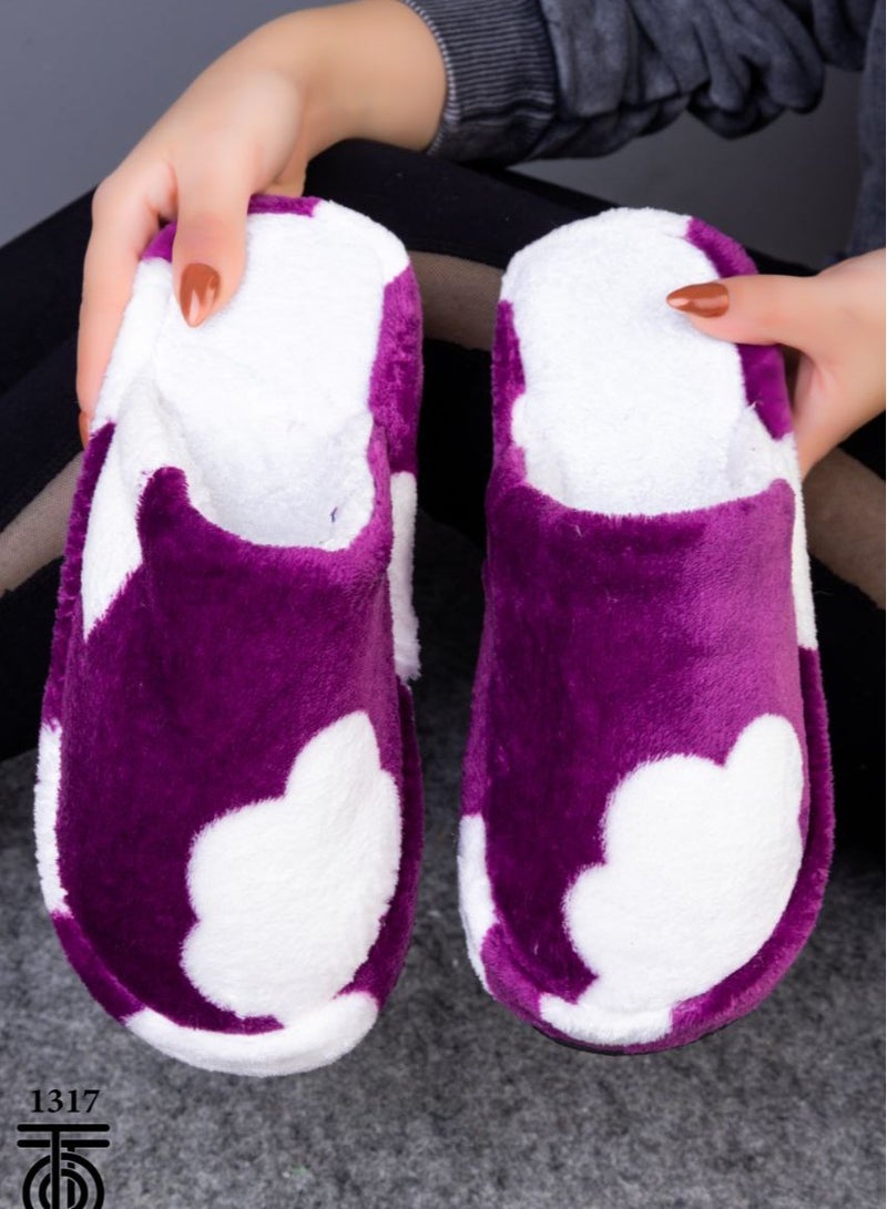 Women's plain thick fur slippers, mauve color - Image 3