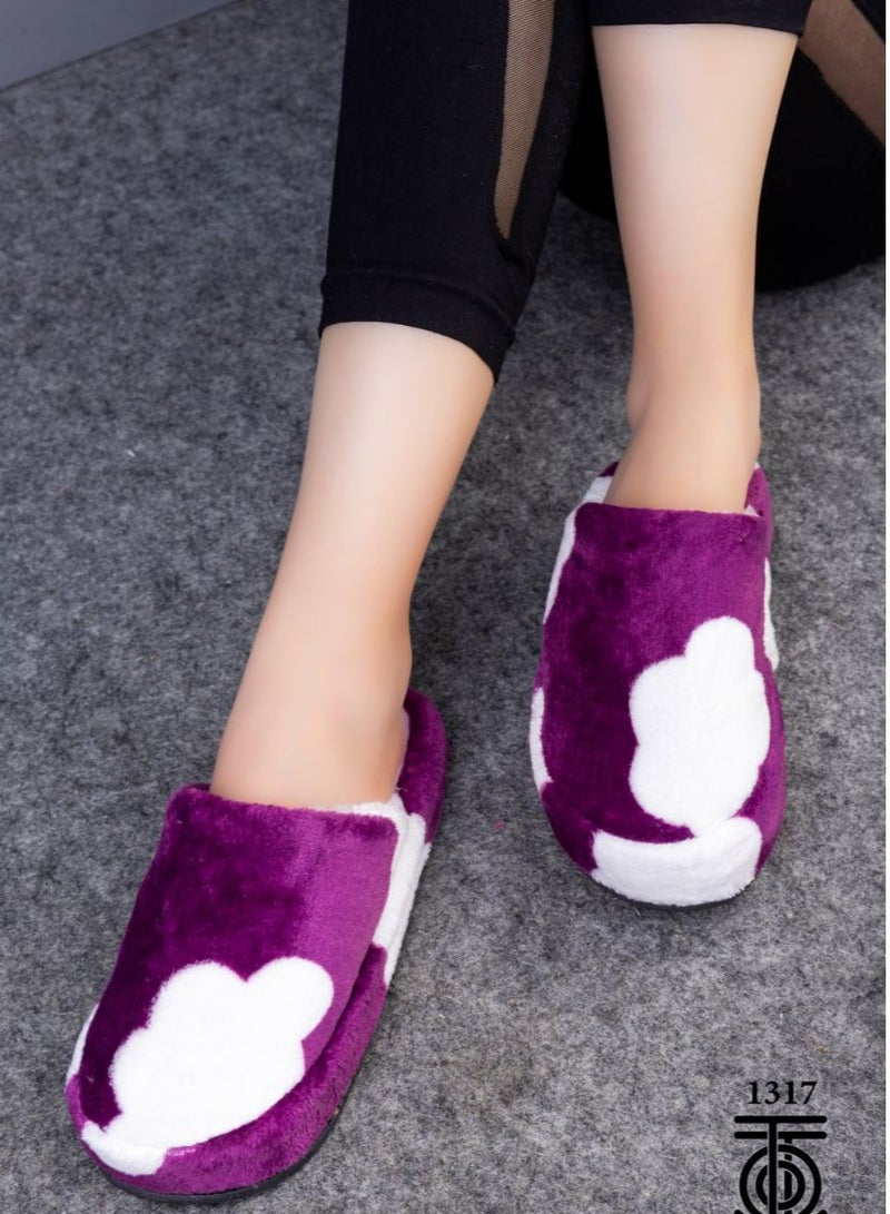 Women's plain thick fur slippers, mauve color - Image 2