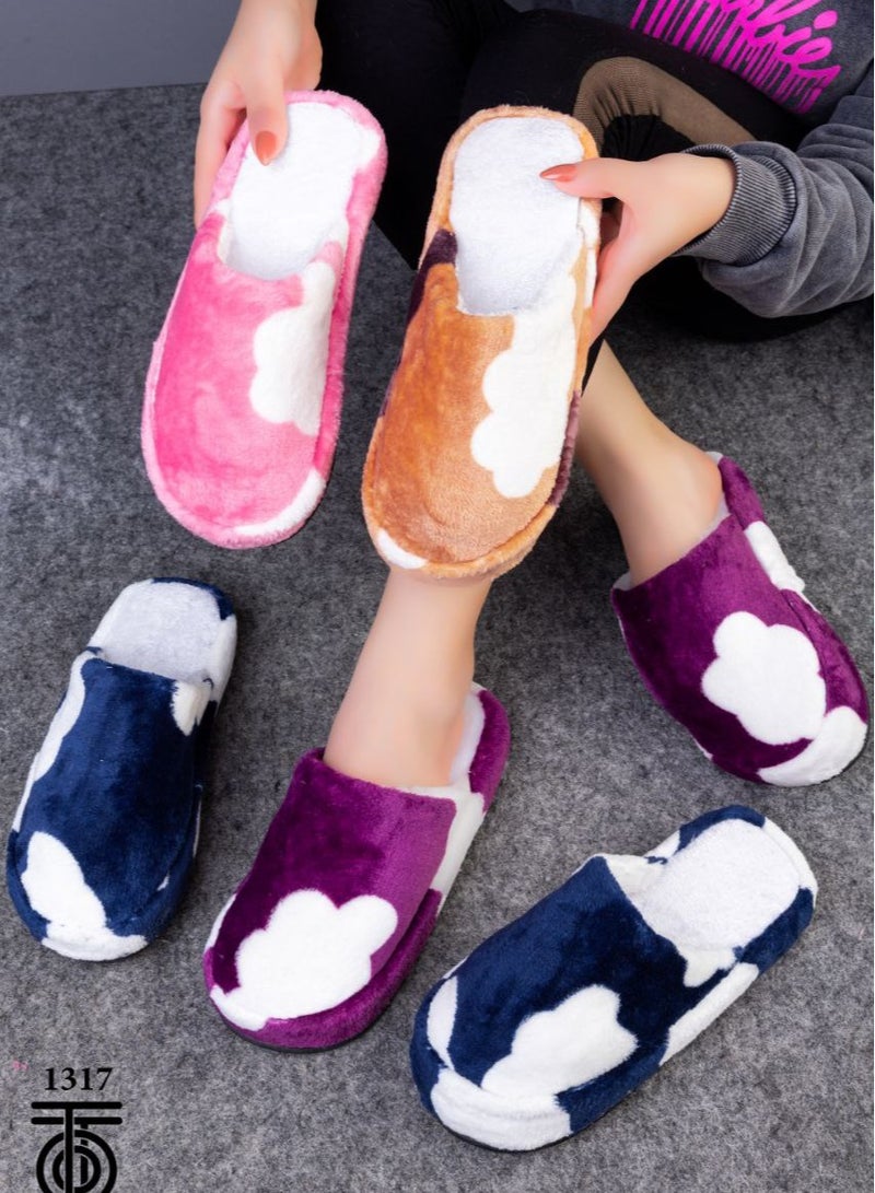 Women's plain thick fur slippers, mauve color - Image 5