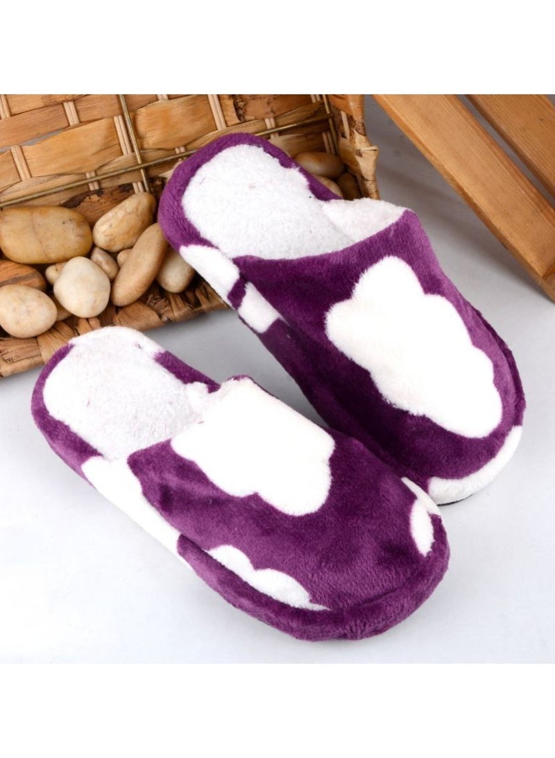 Women's plain thick fur slippers, mauve color - Image 4