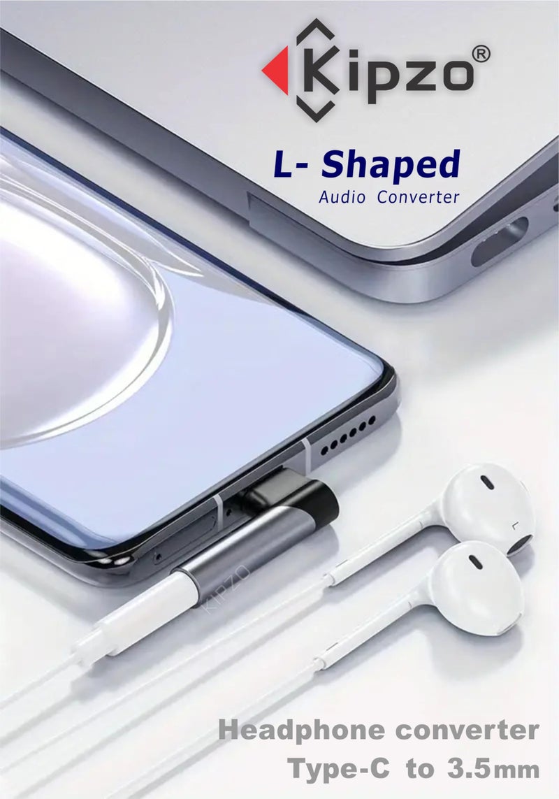 KIPZO® Grey Type c to 3.5mm Audio Connector Grey l Shape 90 Degree Right Angle for Gaming Listening to Music Calls for Android Audio Jack Converter Samsung Galaxy oneplus 9 with dac - Image 3