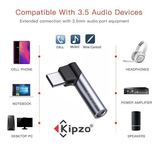 KIPZO® Grey Type c to 3.5mm Audio Connector Grey l Shape 90 Degree Right Angle for Gaming Listening to Music Calls for Android Audio Jack Converter Samsung Galaxy oneplus 9 with dac - Image 5