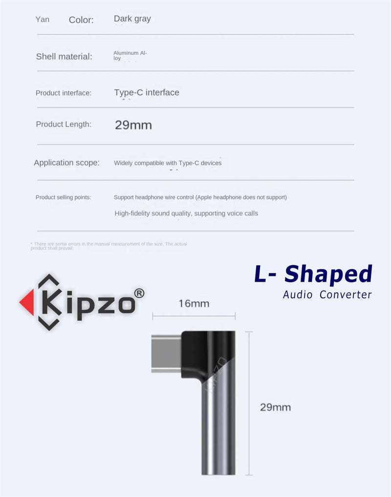 KIPZO® Grey Type c to 3.5mm Audio Connector Grey l Shape 90 Degree Right Angle for Gaming Listening to Music Calls for Android Audio Jack Converter Samsung Galaxy oneplus 9 with dac - Image 4