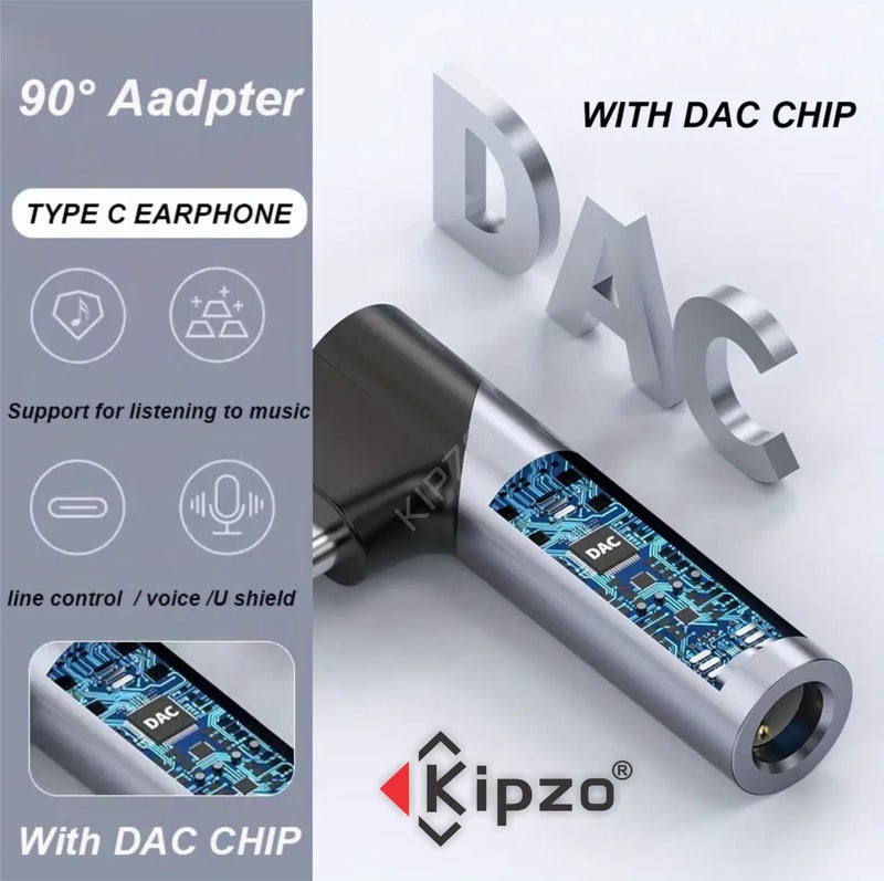 KIPZO® Grey Type c to 3.5mm Audio Connector Grey l Shape 90 Degree Right Angle for Gaming Listening to Music Calls for Android Audio Jack Converter Samsung Galaxy oneplus 9 with dac - Image 2