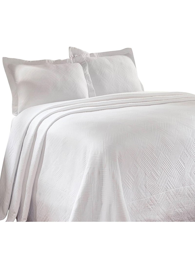 Superior Superior 100 Cotton Geometric Fret 3Piece Scalloped Bedspread Set Full White 