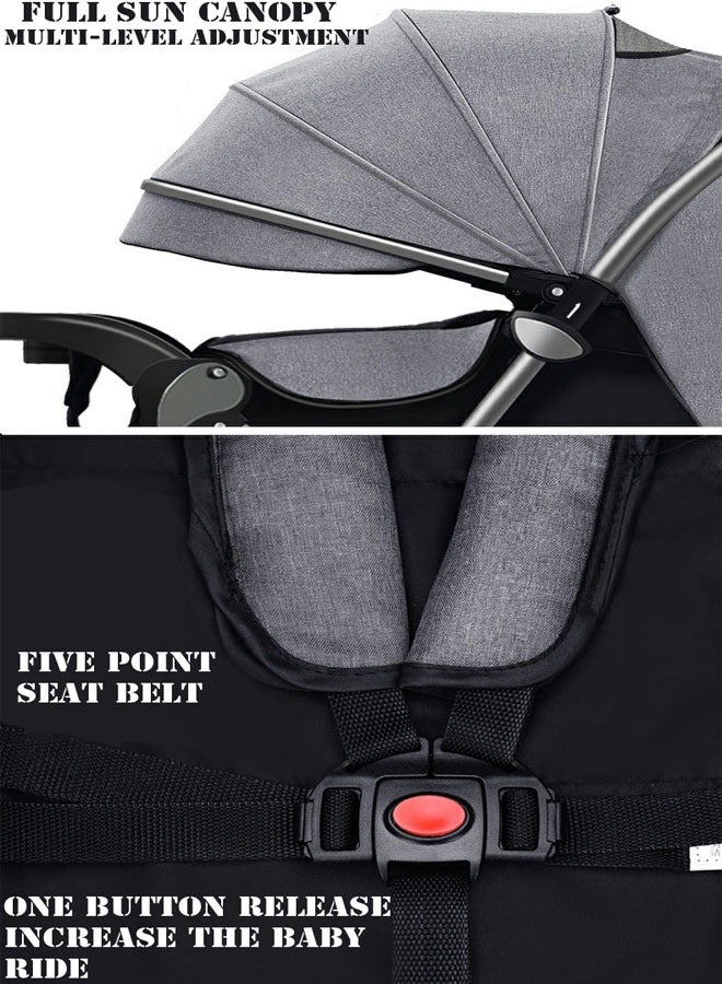 ZCM-HAPPY Deluxe Foldable Baby Stroller - Portable Multifunctional Travel Pram for Newborns and Infants with Four-Wheel Suspension  - Image 5