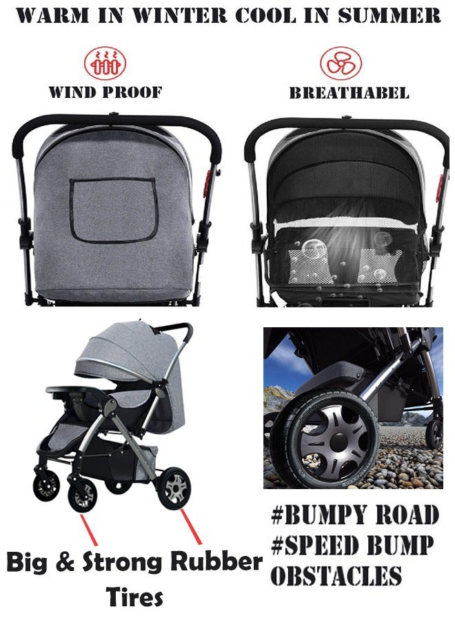 ZCM-HAPPY Deluxe Foldable Baby Stroller - Portable Multifunctional Travel Pram for Newborns and Infants with Four-Wheel Suspension  - Image 4