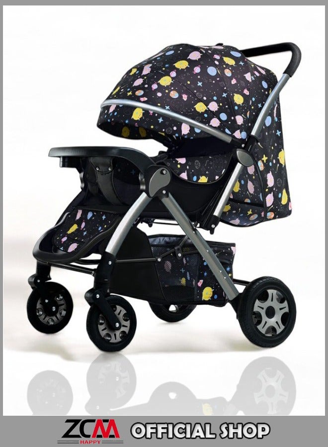 ZCM-HAPPY Deluxe Foldable Baby Stroller - Portable Multifunctional Travel Pram for Newborns and Infants with Four-Wheel Suspension  - Image 1