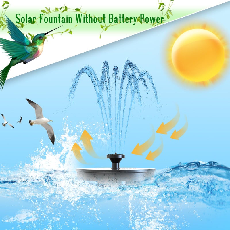 AMZtime Solar Water Fountain, Upgraded Solar Bird Bath Fountains with 6 Nozzles, Free Standing Floating Solar Powered Water Fountain Pump for Bird Bath, Garden, Pond, Pool and Outdoor - Image 4