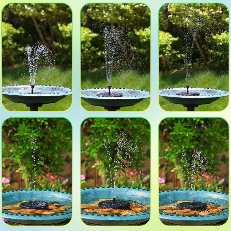 AMZtime Solar Water Fountain, Upgraded Solar Bird Bath Fountains with 6 Nozzles, Free Standing Floating Solar Powered Water Fountain Pump for Bird Bath, Garden, Pond, Pool and Outdoor - Image 3