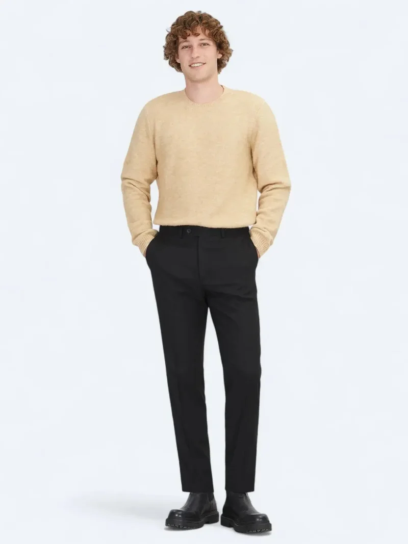 Kip Black Weaving Fitted Fit Classical Trousers