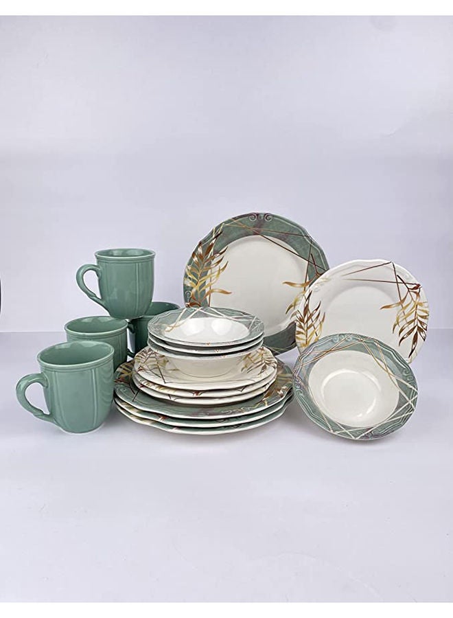 Porser طقم عشاء 16 قطعة من بورسر | أطباق بورسلين، أوعية، ملاعق، أطباق عشاء، أكواب، | التعامل المريح | مثالي للاستخدام اليومي العائلي ولتجمع العائلة معًا والمطاعم والولائم والمزيد - Image 2