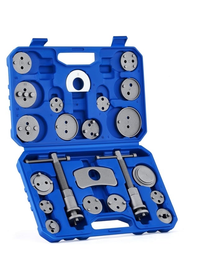 22pc Brake Caliper Compression Tool Set, Heavy Duty Brake Piston Compressor Tool and Wind Back Tool Kit for Brake Pad Replacement, Universal Disc Brake Caliper Tool Set with Blue Case - Image 1