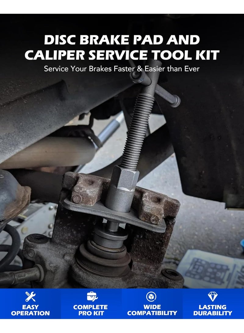 22pc Brake Caliper Compression Tool Set, Heavy Duty Brake Piston Compressor Tool and Wind Back Tool Kit for Brake Pad Replacement, Universal Disc Brake Caliper Tool Set with Blue Case - Image 2