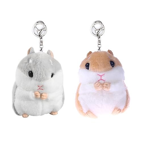 UTENEW 2 Pack Plush Hamster Keychains Stuffed Animal Keyring Pendant Purse Backpack Handbag Charms - Image 1
