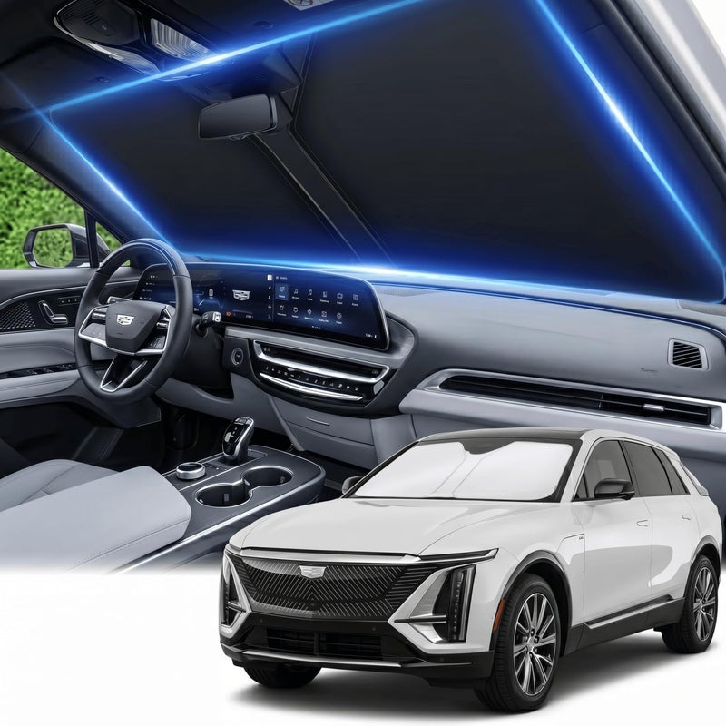 AuyNeas Windshield Sun Shade for Cadillac Lyriq 2023-2025 Double Layer 240T Front Window Shade Custom Fit Lyriq Sun Visor Foldable Shade Blocks UV Rays Summer Must Have Car Accessories - Image 1