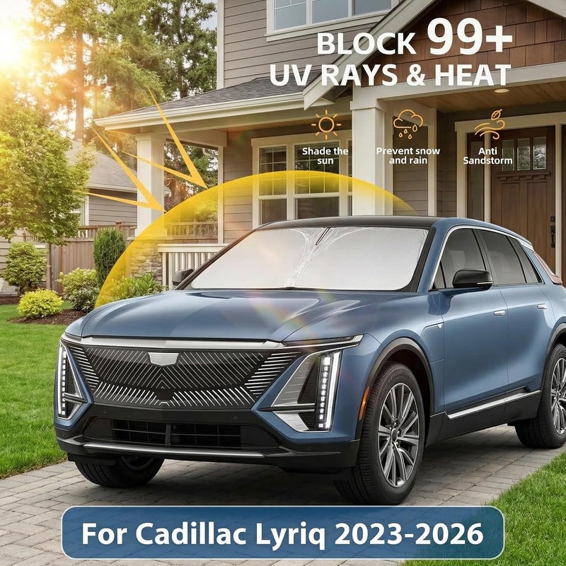 AuyNeas Windshield Sun Shade for Cadillac Lyriq 2023-2025 Double Layer 240T Front Window Shade Custom Fit Lyriq Sun Visor Foldable Shade Blocks UV Rays Summer Must Have Car Accessories - Image 2