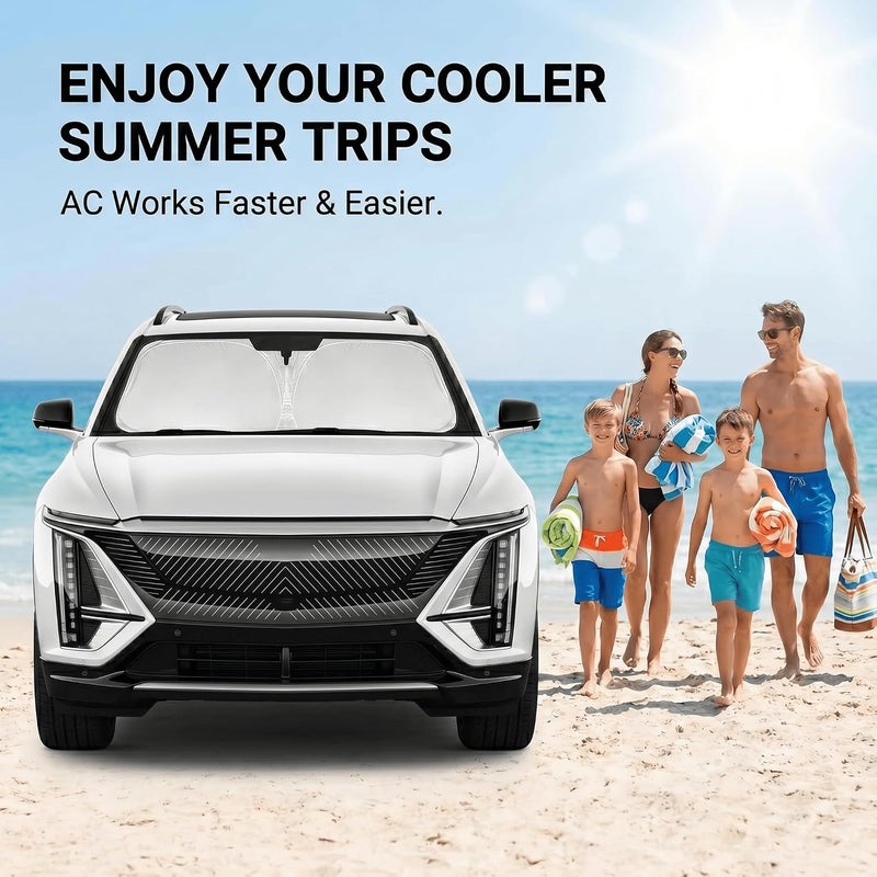 AuyNeas Windshield Sun Shade for Cadillac Lyriq 2023-2025 Double Layer 240T Front Window Shade Custom Fit Lyriq Sun Visor Foldable Shade Blocks UV Rays Summer Must Have Car Accessories - Image 4