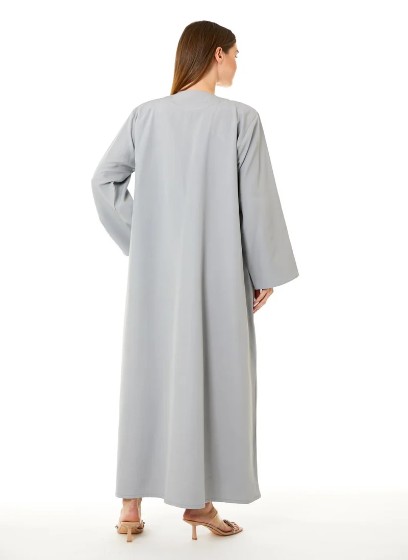 Moistreet  MOiSTREET Grey Crepe Hand Embellished Abaya for Women | Best Price UAE