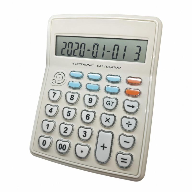 Musical Desktop Calculator 12-Digits LCD Display Electronic Calculator Counter Big Buttons with Music Piano Play Time Date Show Alarm Clock Function for Office Business Classroom Home Supplies - Image 1