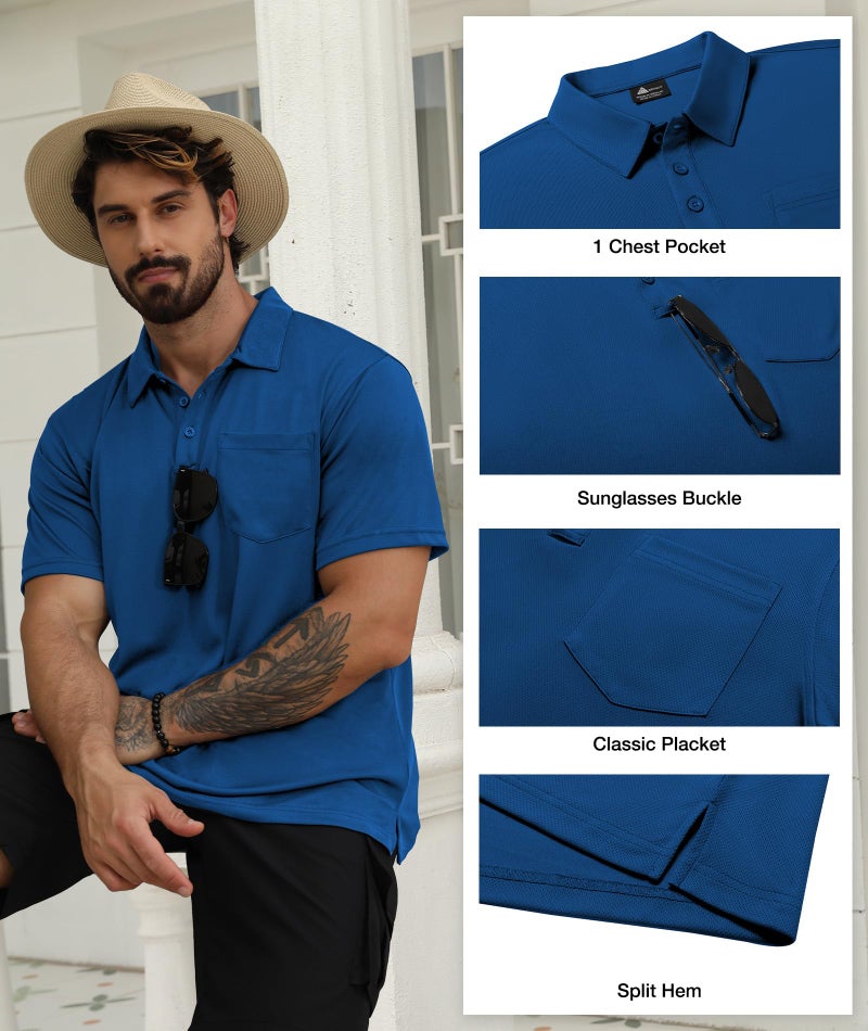 SCODI 5 Pack Mens Pocket Polo Shirts Short Sleeve Multipack Golf Shirt for Men Moisture Wicking Casual Athletic Work T-Shirts Grey Khaki Green Blue Black XL - Image 3