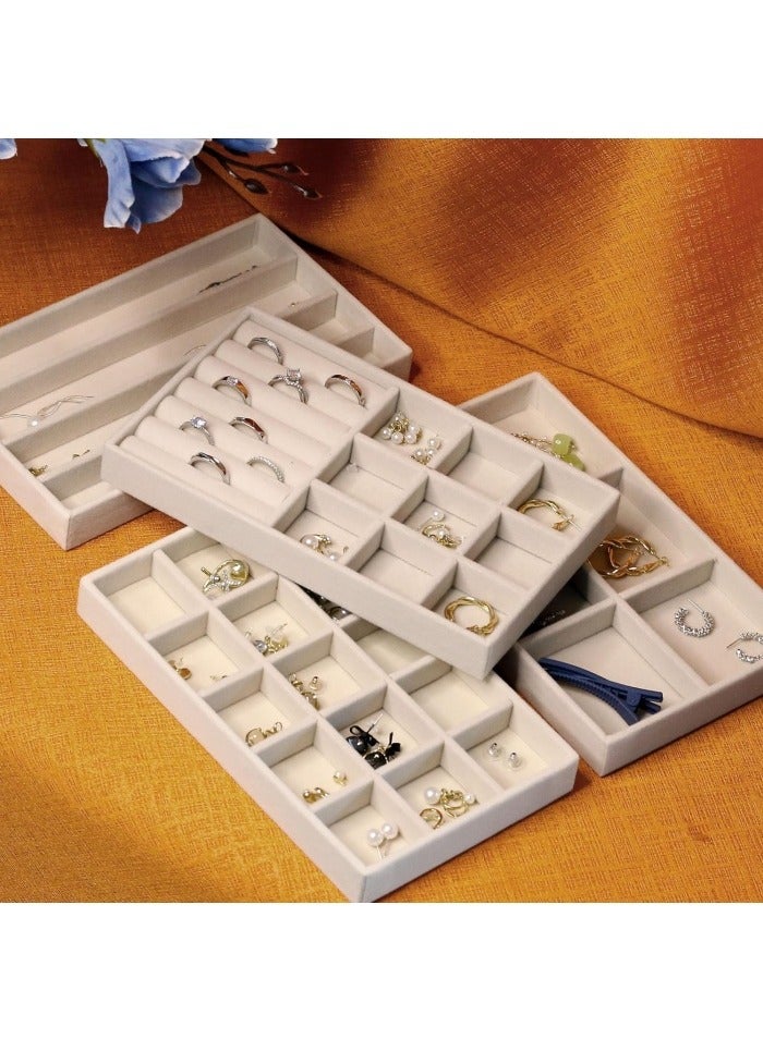 Stackable Jewelry Trays Organizer for Drawer, 4 Set of Jewelry Organizers and Display Case Storage, Velvet Drawer Inserts Organizer for Necklace Bracelets Earrings Organizer-4 Set , Gift For Her,Beige  - Image 4