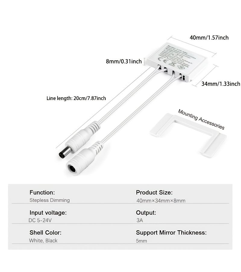 DC5 24V Bathroom Mirror LED Dimmer Touch Switch Smart Sensor Touch Control FTS A03W For Acrylic Panel Glass Lights Mirror Backlight Decoration Concealed Mount 60W - Image 2