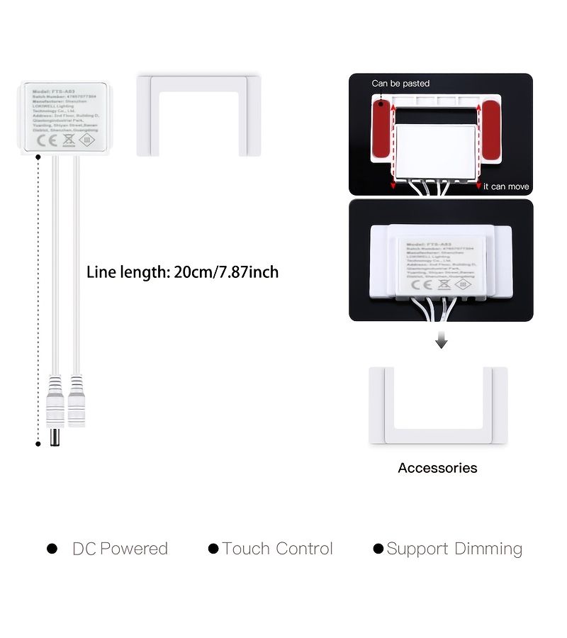 DC5 24V Bathroom Mirror LED Dimmer Touch Switch Smart Sensor Touch Control FTS A03W For Acrylic Panel Glass Lights Mirror Backlight Decoration Concealed Mount 60W - Image 3