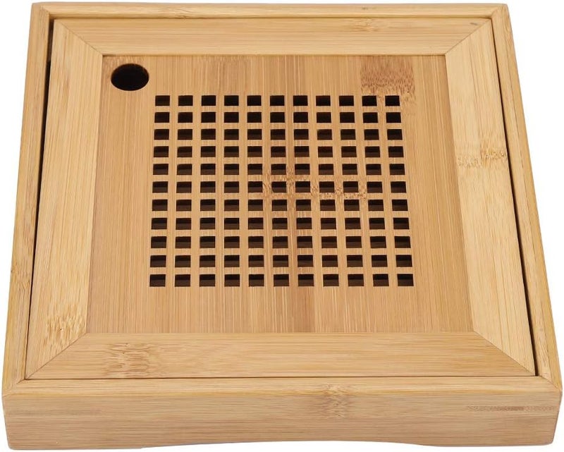 woobles Mini Square Bamboo Tea Trays, Wooden Serving Platters Water Storage Serving Tray with Handles Fit for Breakfast or Afternoon Tea- - Image 1