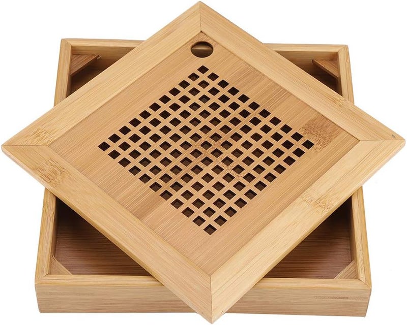 woobles Mini Square Bamboo Tea Trays, Wooden Serving Platters Water Storage Serving Tray with Handles Fit for Breakfast or Afternoon Tea- - Image 4