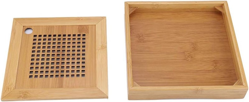 woobles Mini Square Bamboo Tea Trays, Wooden Serving Platters Water Storage Serving Tray with Handles Fit for Breakfast or Afternoon Tea- - Image 5