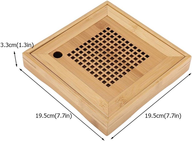 woobles Mini Square Bamboo Tea Trays, Wooden Serving Platters Water Storage Serving Tray with Handles Fit for Breakfast or Afternoon Tea- - Image 2