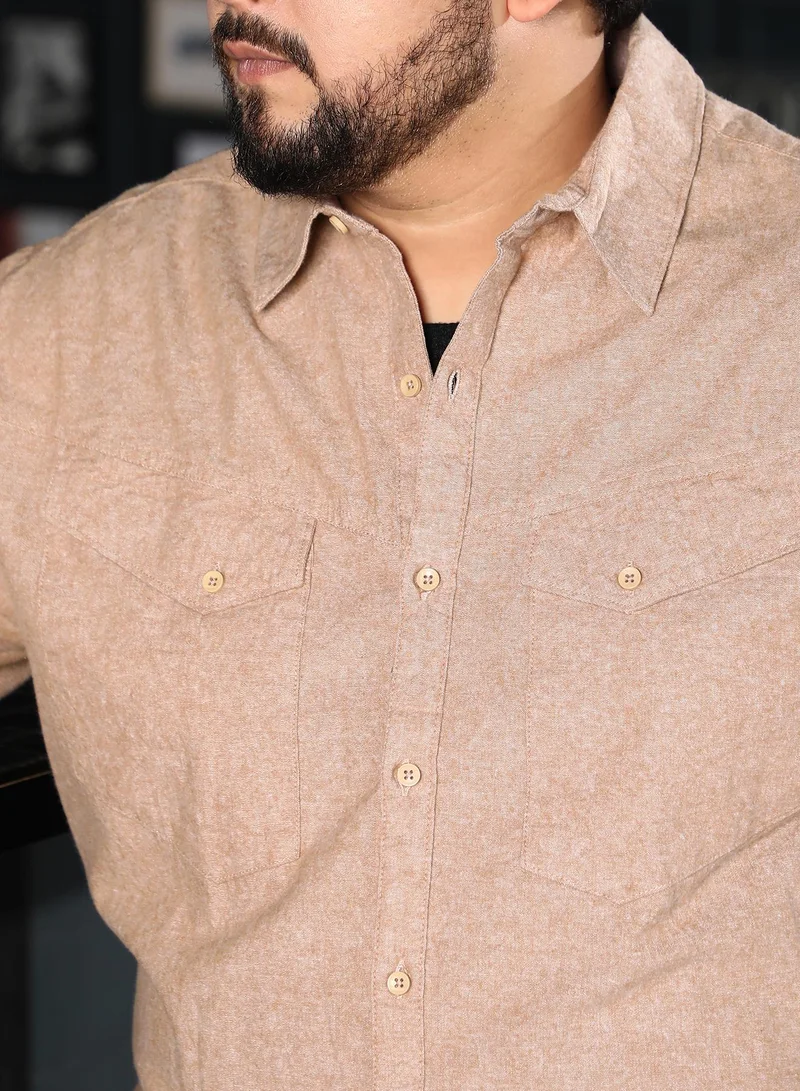 Instafab Plus  Men Utility-Brushed Shirt | Spread Collar, Long Button-Cuff Sleeves | Button Closure, Curved Hem | Solid Brushed | Woven Fabric For Plus Size Casual & Daily Wear | Sand Beige for Men | Best Price UAE