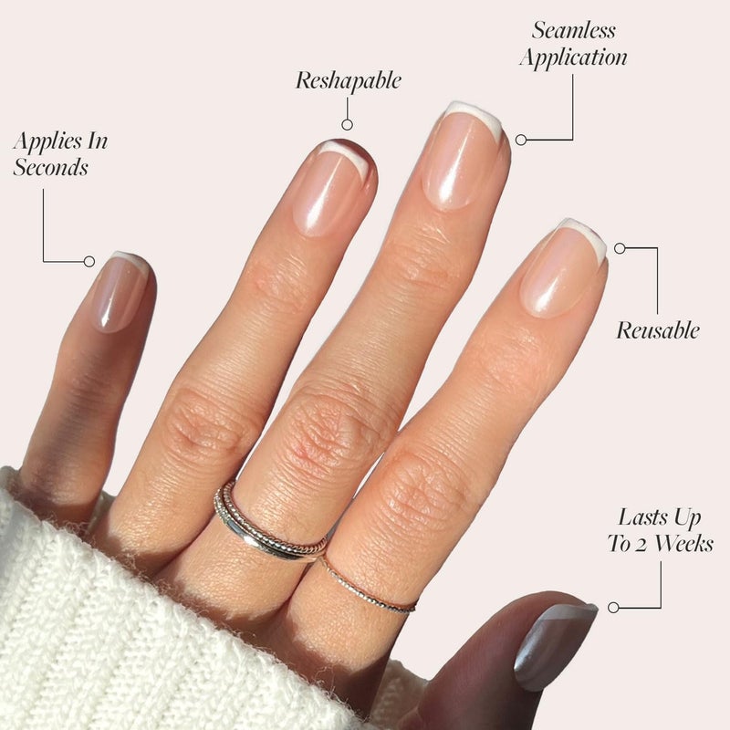 Glamnetic Press On Nails - La Perle | Semi-Transparent Squoval French Tip Fake Nails, Salon Quality | 15 Sizes - 30 Nail Kit with Glue - Image 3