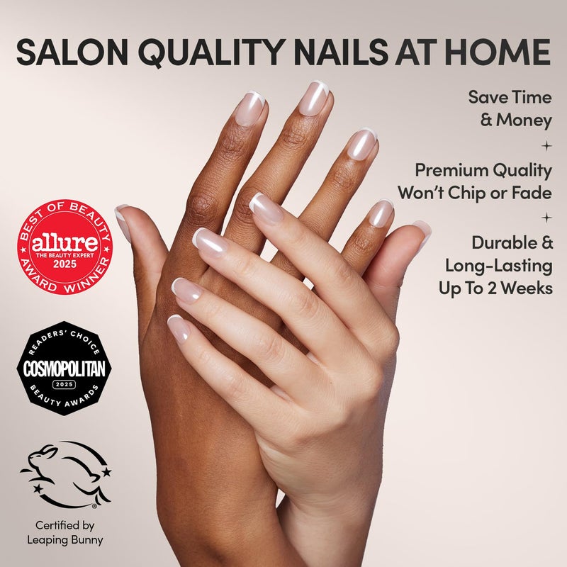 Glamnetic Press On Nails - La Perle | Semi-Transparent Squoval French Tip Fake Nails, Salon Quality | 15 Sizes - 30 Nail Kit with Glue - Image 2