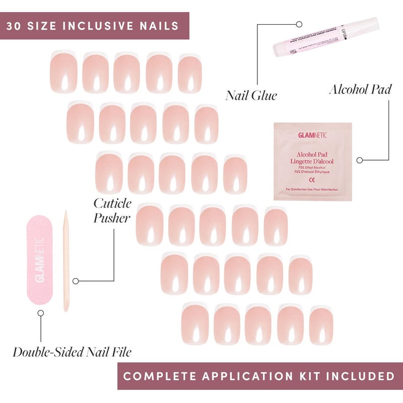 Glamnetic Press On Nails - La Perle | Semi-Transparent Squoval French Tip Fake Nails, Salon Quality | 15 Sizes - 30 Nail Kit with Glue - Image 4