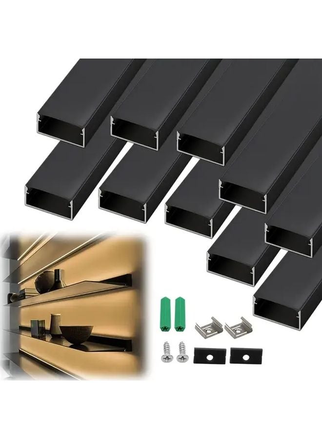 Black Aluminum LED Channel System 1m With Black Diffuser Lids For LED Strip Lights - Image 1