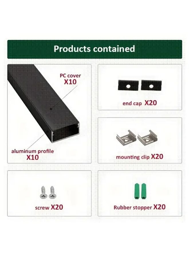 Black Aluminum LED Channel System 1m With Black Diffuser Lids For LED Strip Lights - Image 3