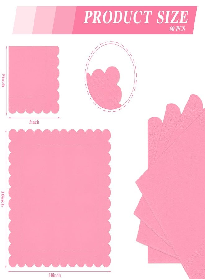Ohkishly 60 Pcs Pink Napkins Disposable, Paper Napkins Cocktail Napkins Scalloped Napkin for Dinner Wedding Birthday Party Baby Shower,5 x 5 Inch (Pink) - Image 2