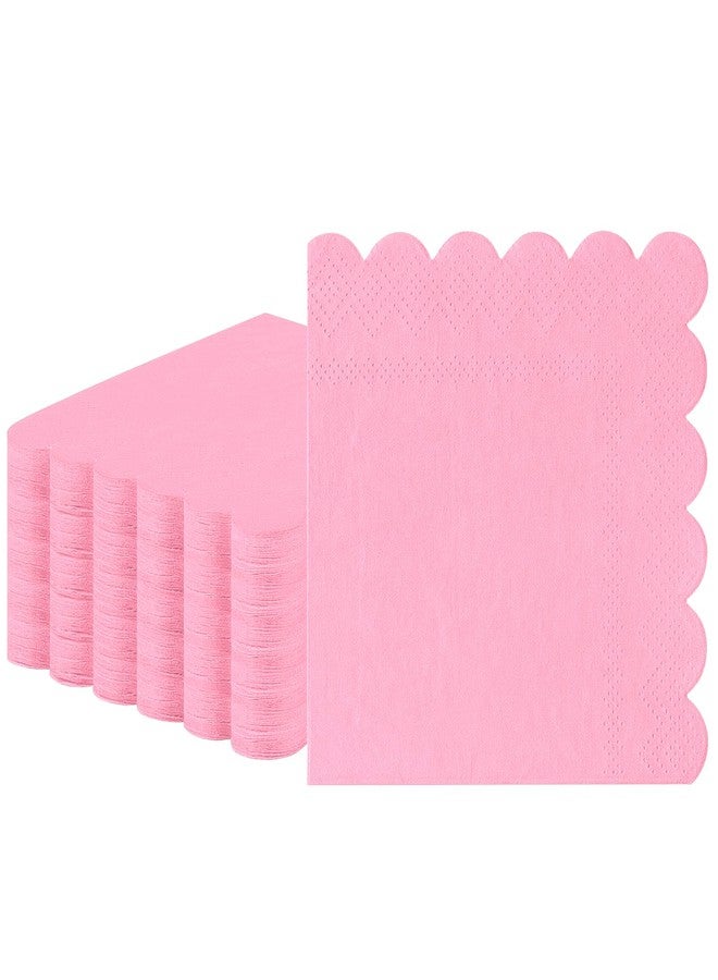 Ohkishly 60 Pcs Pink Napkins Disposable, Paper Napkins Cocktail Napkins Scalloped Napkin for Dinner Wedding Birthday Party Baby Shower,5 x 5 Inch (Pink) - Image 1