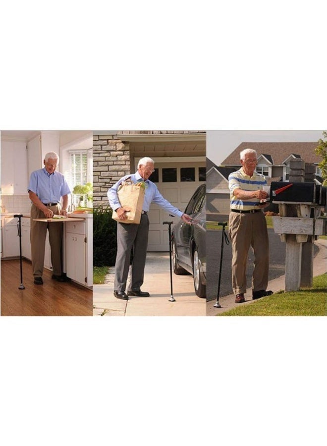 Folding Walking Stick with LED Light Cane for Elderly Lightweight Aluminum Cane Adjustable Walking Cane from 85 to 95cm Telescopic Five-Section Design with 4-Point Base (Black) - Image 5