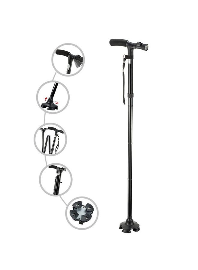 Folding Walking Stick with LED Light Cane for Elderly Lightweight Aluminum Cane Adjustable Walking Cane from 85 to 95cm Telescopic Five-Section Design with 4-Point Base (Black) - Image 4