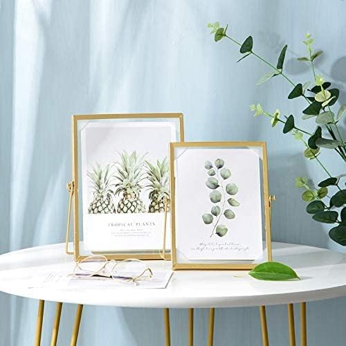 XIAOHONG Set of 3 Retro Glass Photo Frame Metal Geometric Picture Frame Metal Floating Glass Artwork Picture Frame For Photos Plant Specimen Tabletop Display Includes 4 x 4 4 x 6 5 x 7 Gold - Image 5