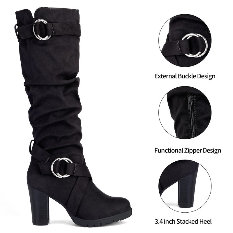 mysoft Women's Knee High Boots Fashion Chunky Block Heel Warm Winter Boots with Side Zippers - Image 4