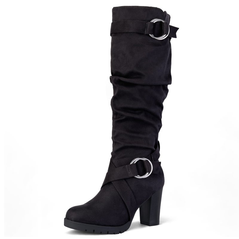 mysoft Women's Knee High Boots Fashion Chunky Block Heel Warm Winter Boots with Side Zippers - Image 1