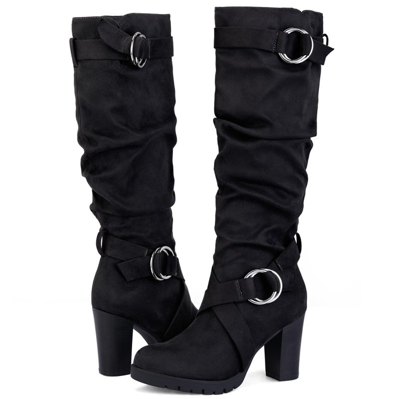 mysoft Women's Knee High Boots Fashion Chunky Block Heel Warm Winter Boots with Side Zippers - Image 3