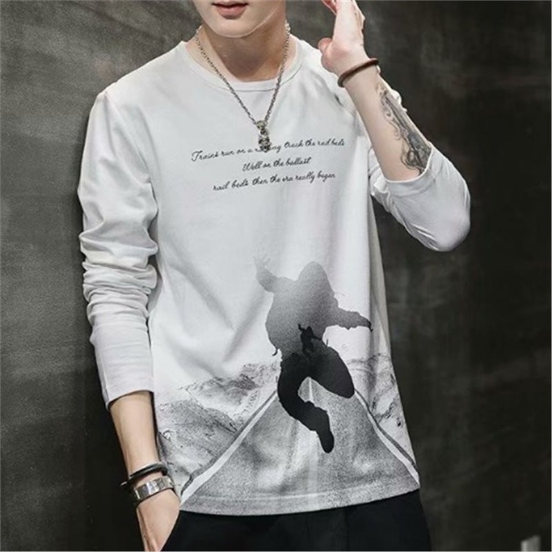 Work Pure Clothes Wear-Resistant and Stain-Resistant Outdoor Spring and Summer Long-Sleeved T-Shirt Mens Thin Trbottomy Versatile Bottoming Shirt Summer T-Shirt Boy white - Image 1